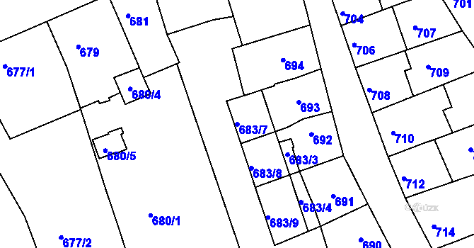Parcela st. 683/7 v KÚ Roudnice nad Labem, Katastrální mapa