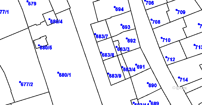 Parcela st. 683/8 v KÚ Roudnice nad Labem, Katastrální mapa