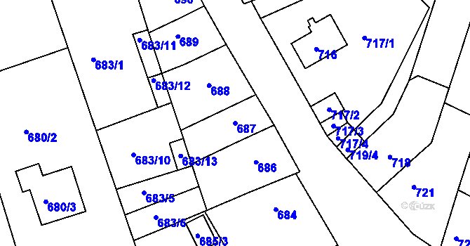 Parcela st. 687 v KÚ Roudnice nad Labem, Katastrální mapa