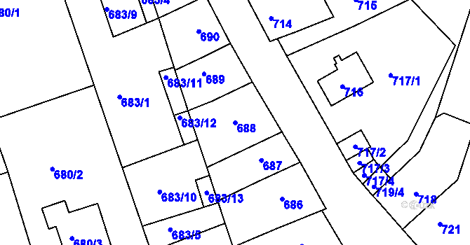 Parcela st. 688 v KÚ Roudnice nad Labem, Katastrální mapa