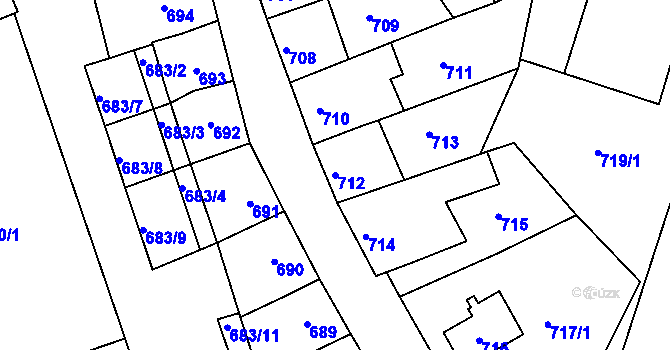 Parcela st. 712 v KÚ Roudnice nad Labem, Katastrální mapa