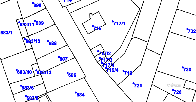Parcela st. 717/2 v KÚ Roudnice nad Labem, Katastrální mapa