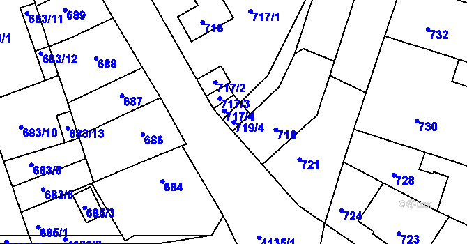Parcela st. 719/4 v KÚ Roudnice nad Labem, Katastrální mapa