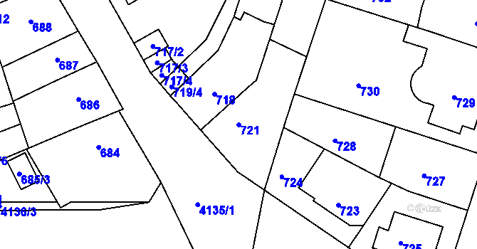 Parcela st. 721 v KÚ Roudnice nad Labem, Katastrální mapa