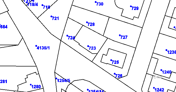 Parcela st. 723 v KÚ Roudnice nad Labem, Katastrální mapa