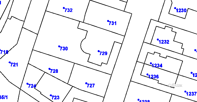 Parcela st. 729 v KÚ Roudnice nad Labem, Katastrální mapa