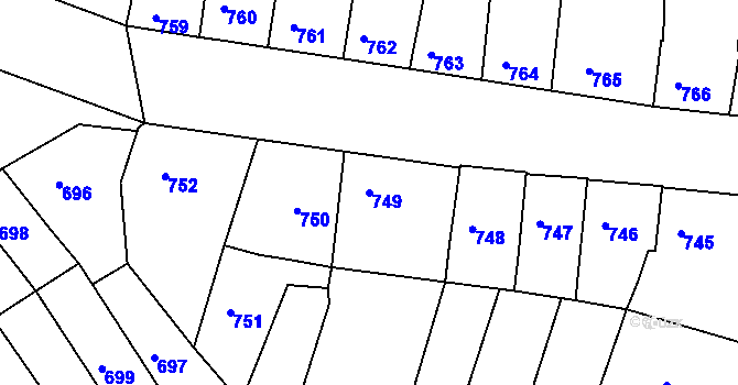 Parcela st. 749 v KÚ Roudnice nad Labem, Katastrální mapa