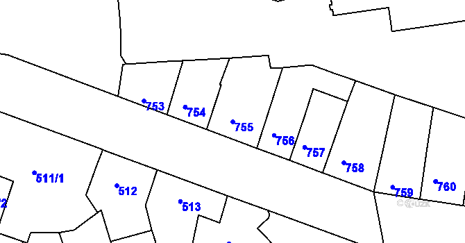 Parcela st. 755 v KÚ Roudnice nad Labem, Katastrální mapa