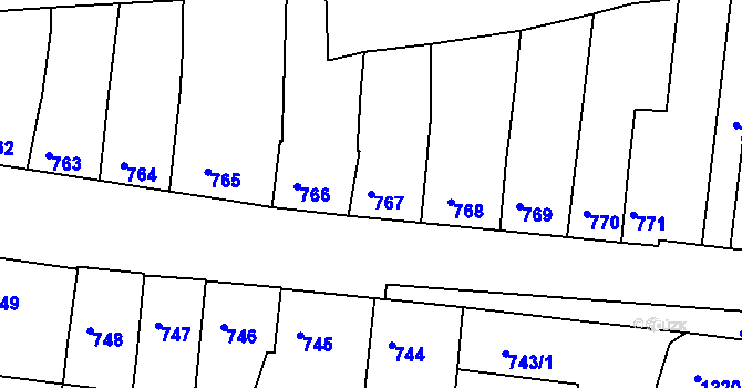 Parcela st. 767 v KÚ Roudnice nad Labem, Katastrální mapa