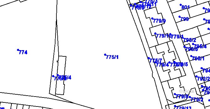 Parcela st. 775/1 v KÚ Roudnice nad Labem, Katastrální mapa