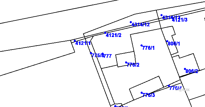 Parcela st. 777 v KÚ Roudnice nad Labem, Katastrální mapa