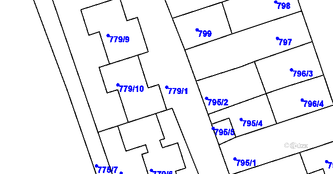 Parcela st. 779/1 v KÚ Roudnice nad Labem, Katastrální mapa