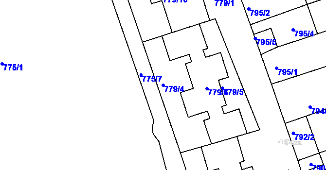 Parcela st. 779/4 v KÚ Roudnice nad Labem, Katastrální mapa