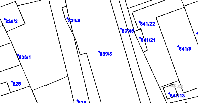 Parcela st. 839/3 v KÚ Roudnice nad Labem, Katastrální mapa