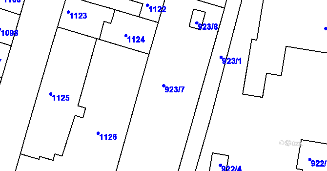 Parcela st. 923/7 v KÚ Roudnice nad Labem, Katastrální mapa