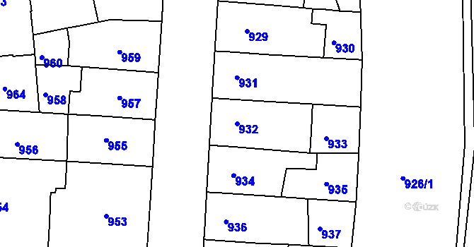 Parcela st. 932 v KÚ Roudnice nad Labem, Katastrální mapa
