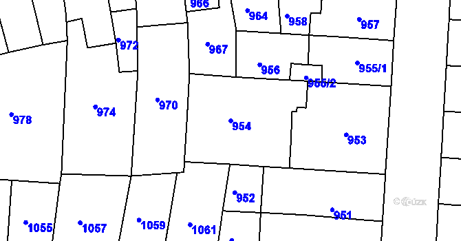 Parcela st. 954 v KÚ Roudnice nad Labem, Katastrální mapa