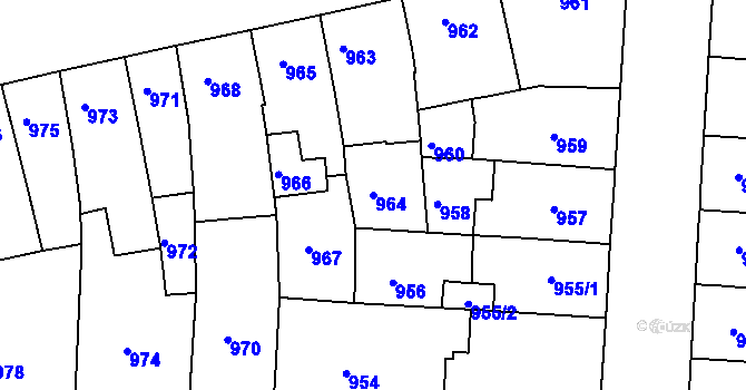 Parcela st. 964 v KÚ Roudnice nad Labem, Katastrální mapa