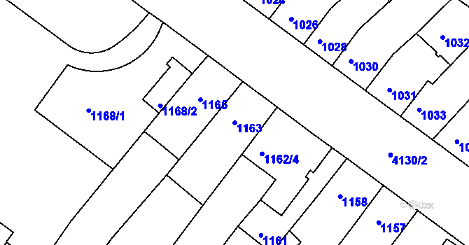 Parcela st. 1163 v KÚ Roudnice nad Labem, Katastrální mapa