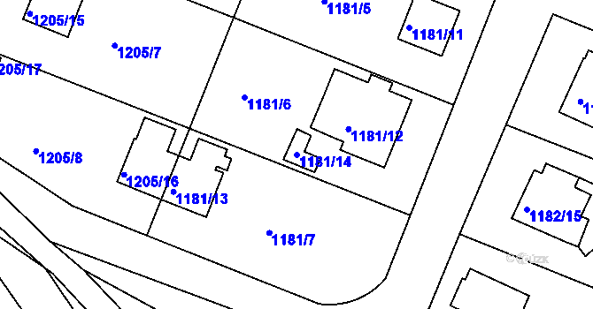 Parcela st. 1181/14 v KÚ Roudnice nad Labem, Katastrální mapa