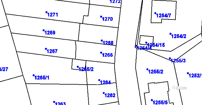 Parcela st. 1266 v KÚ Roudnice nad Labem, Katastrální mapa