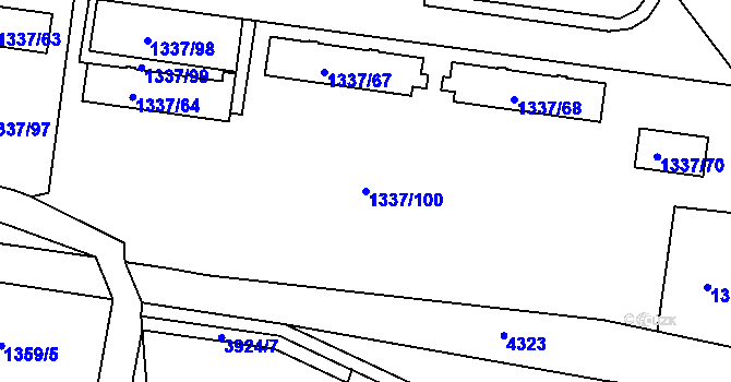 Parcela st. 1337/100 v KÚ Roudnice nad Labem, Katastrální mapa