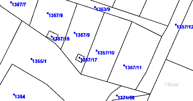 Parcela st. 1357/10 v KÚ Roudnice nad Labem, Katastrální mapa