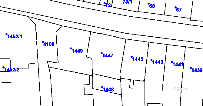 Parcela st. 1447 v KÚ Roudnice nad Labem, Katastrální mapa