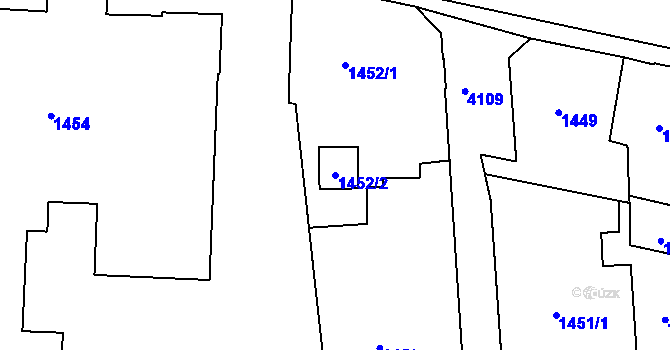 Parcela st. 1452/2 v KÚ Roudnice nad Labem, Katastrální mapa