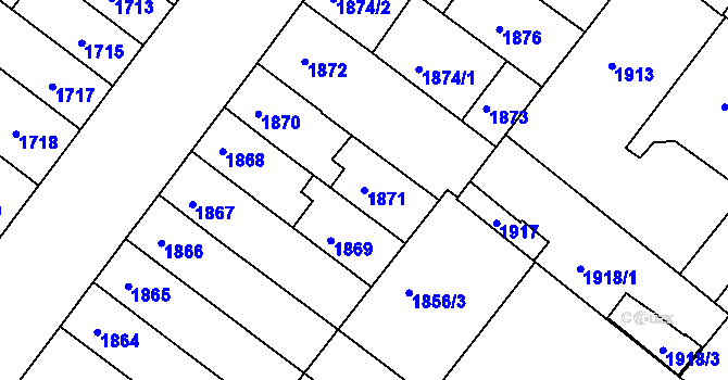 Parcela st. 1871 v KÚ Roudnice nad Labem, Katastrální mapa