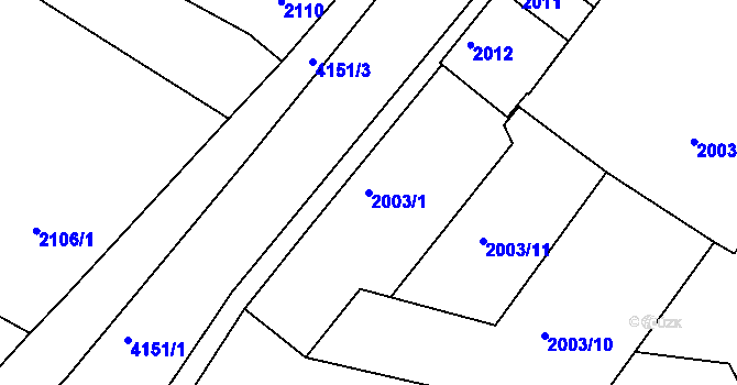 Parcela st. 2003/1 v KÚ Roudnice nad Labem, Katastrální mapa