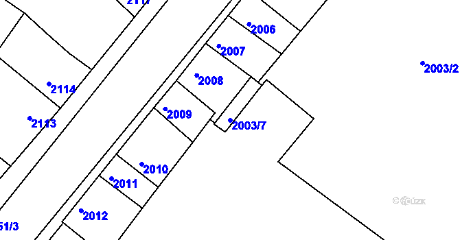 Parcela st. 2003/7 v KÚ Roudnice nad Labem, Katastrální mapa