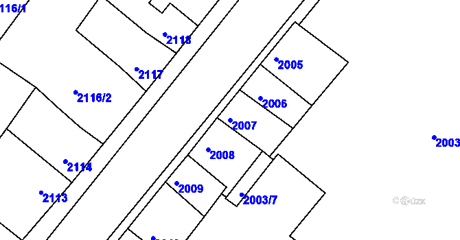Parcela st. 2007 v KÚ Roudnice nad Labem, Katastrální mapa