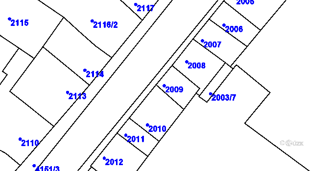 Parcela st. 2009 v KÚ Roudnice nad Labem, Katastrální mapa
