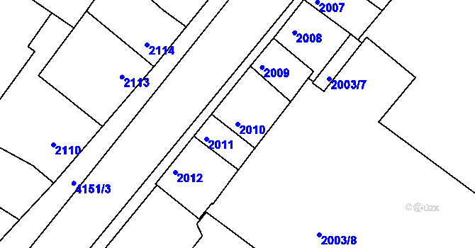 Parcela st. 2010 v KÚ Roudnice nad Labem, Katastrální mapa