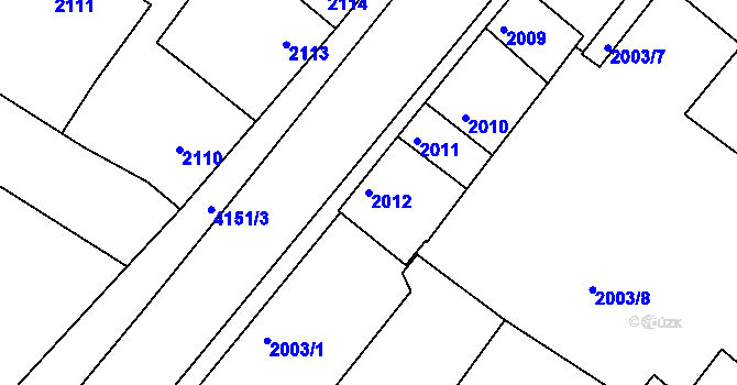 Parcela st. 2012 v KÚ Roudnice nad Labem, Katastrální mapa