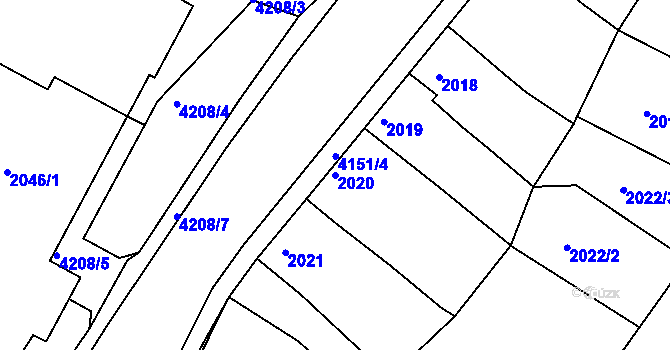 Parcela st. 2020 v KÚ Roudnice nad Labem, Katastrální mapa