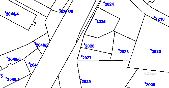 Parcela st. 2026 v KÚ Roudnice nad Labem, Katastrální mapa
