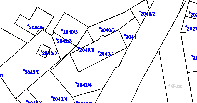 Parcela st. 2040/1 v KÚ Roudnice nad Labem, Katastrální mapa