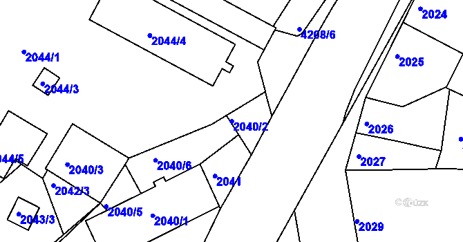 Parcela st. 2040/2 v KÚ Roudnice nad Labem, Katastrální mapa
