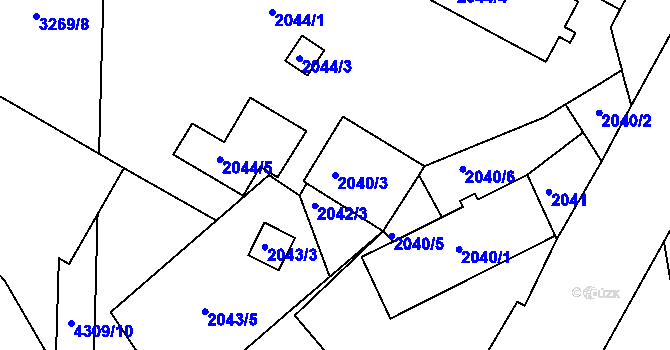 Parcela st. 2040/3 v KÚ Roudnice nad Labem, Katastrální mapa