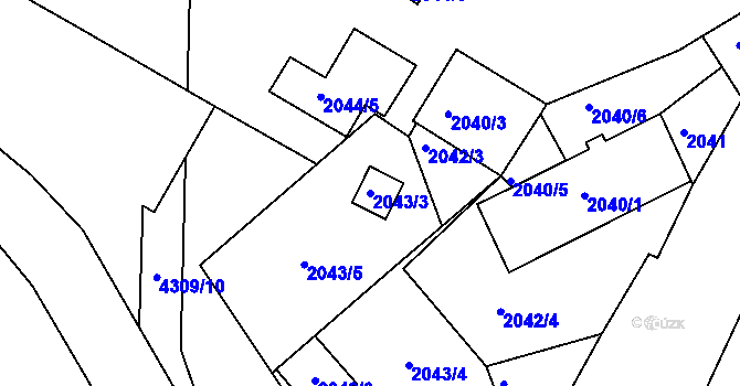 Parcela st. 2043/3 v KÚ Roudnice nad Labem, Katastrální mapa