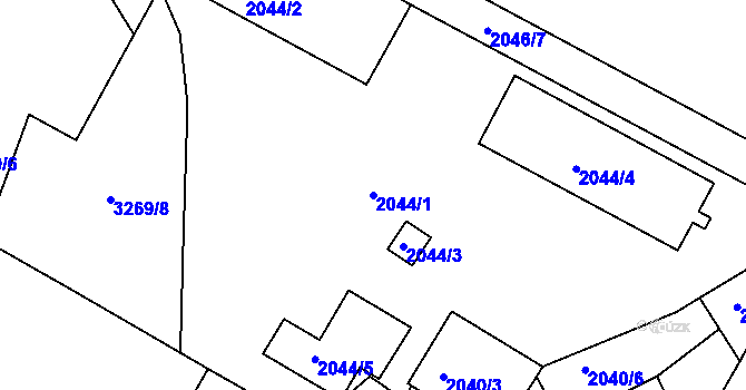 Parcela st. 2044/1 v KÚ Roudnice nad Labem, Katastrální mapa