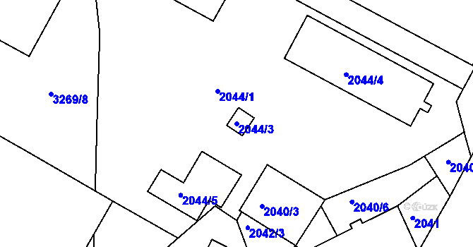 Parcela st. 2044/3 v KÚ Roudnice nad Labem, Katastrální mapa