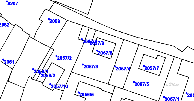 Parcela st. 2057/6 v KÚ Roudnice nad Labem, Katastrální mapa