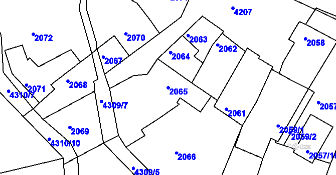Parcela st. 2065 v KÚ Roudnice nad Labem, Katastrální mapa