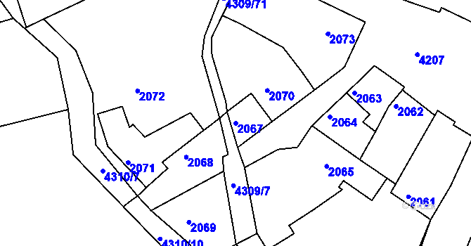 Parcela st. 2067 v KÚ Roudnice nad Labem, Katastrální mapa