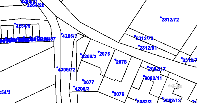 Parcela st. 2076 v KÚ Roudnice nad Labem, Katastrální mapa