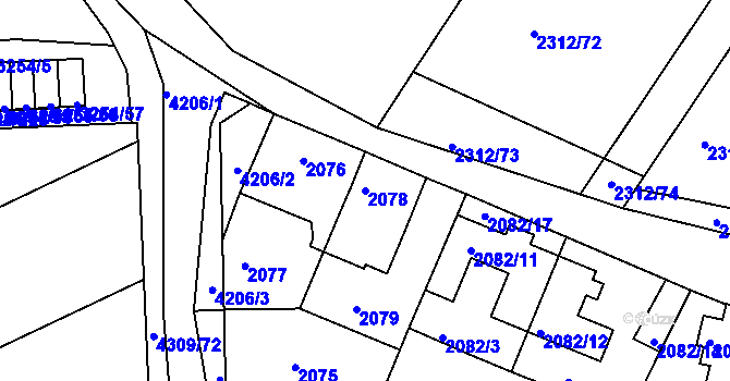 Parcela st. 2078 v KÚ Roudnice nad Labem, Katastrální mapa