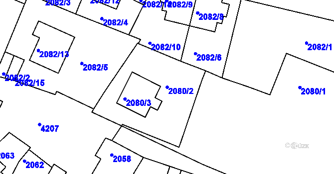 Parcela st. 2080/2 v KÚ Roudnice nad Labem, Katastrální mapa